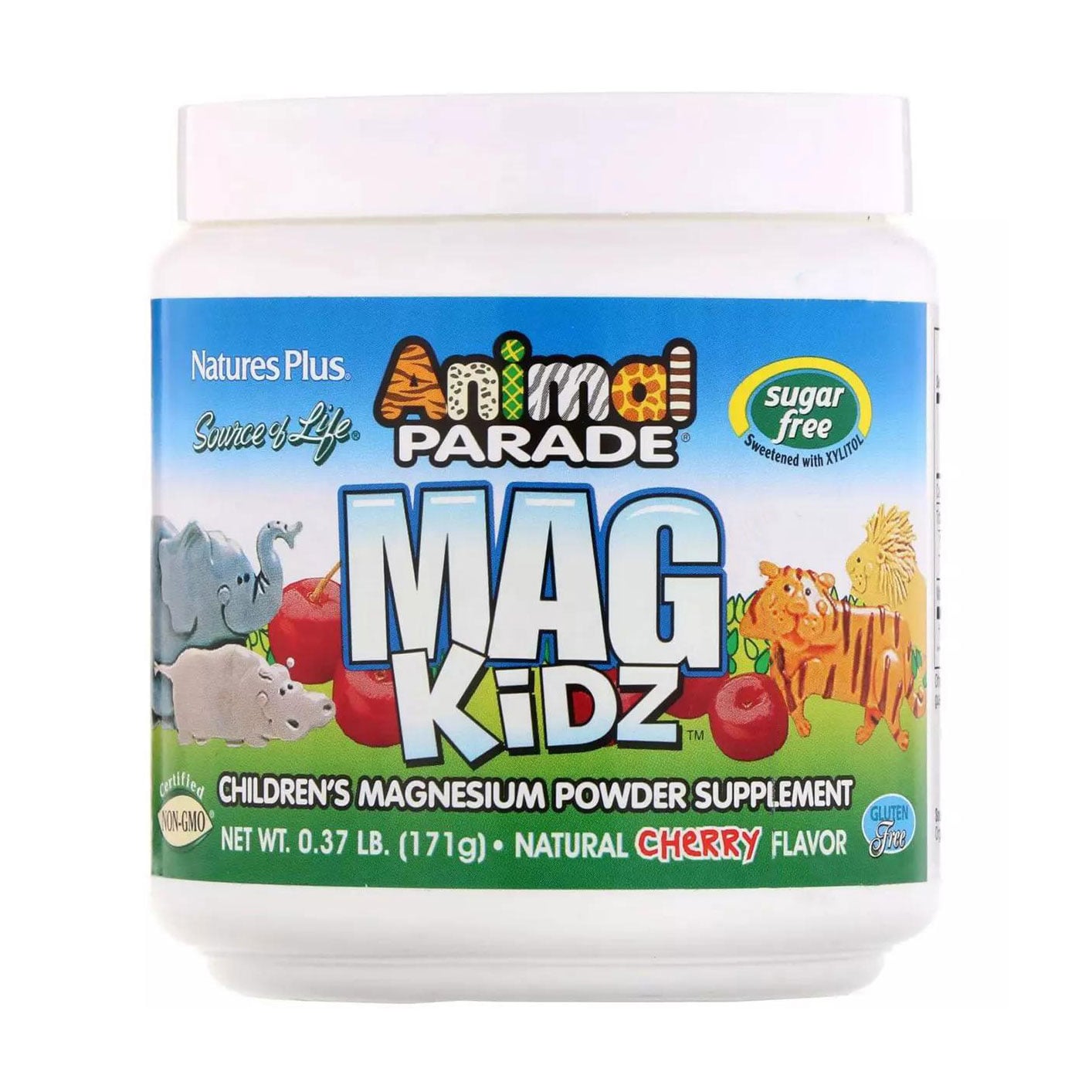 Магній для дітей NaturesPlus Animal Parade Mag Kidz, без цукру, зі смаком вишні, в порошку, від 2 років, 171 г